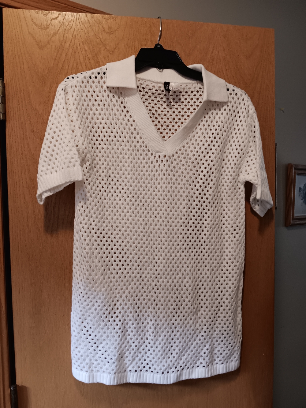 Mens Size Small H&M White Open-Knit Short Sleeve Polo